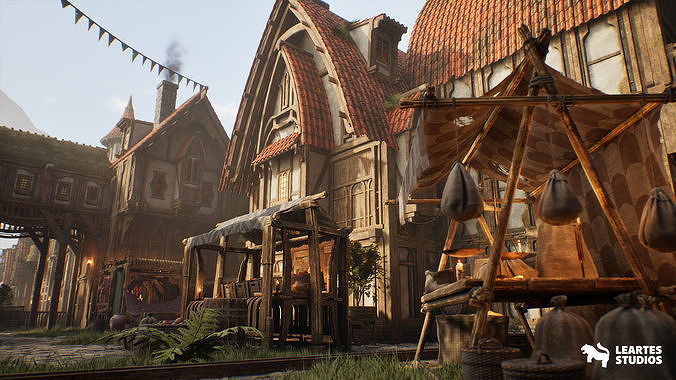 Medieval Market Environment Low-poly 3D model 2