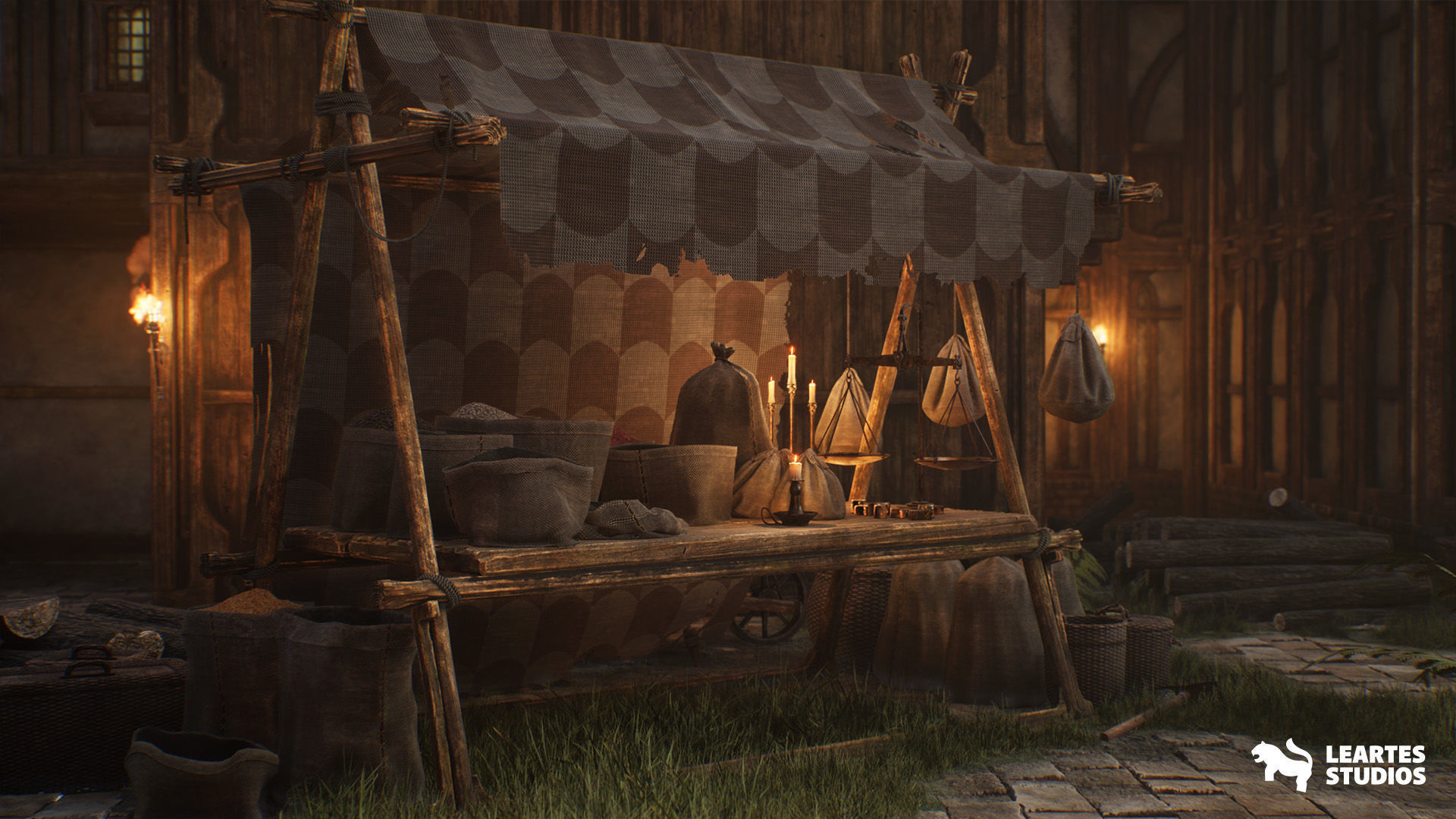 Medieval Market Environment Low-poly 3D model_19