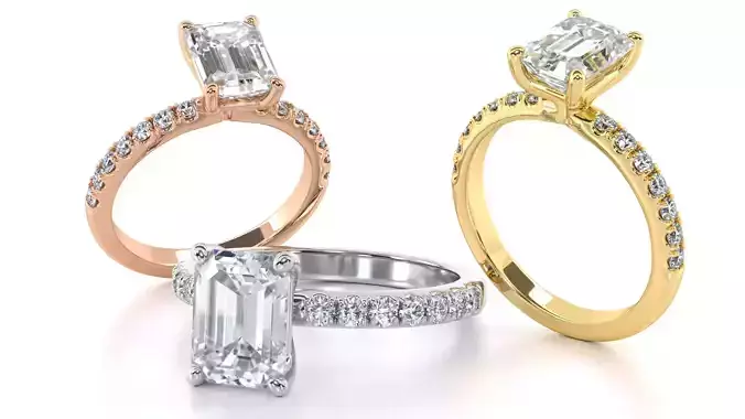 Single Row Emerald Cut Engagement Ring