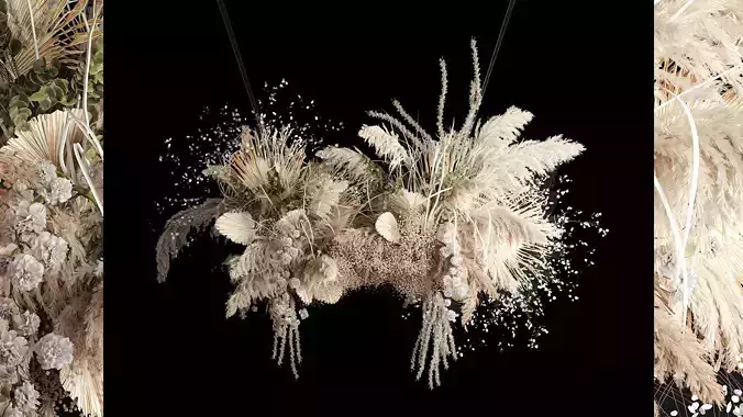 Hanging installation bouquet of dried flowers with pampas 471 3D model
