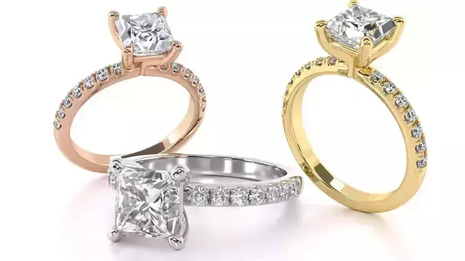 Single Row Princess Cut Engagement Ring