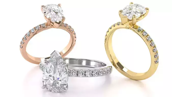 Single Row Pear Cut Engagement Ring