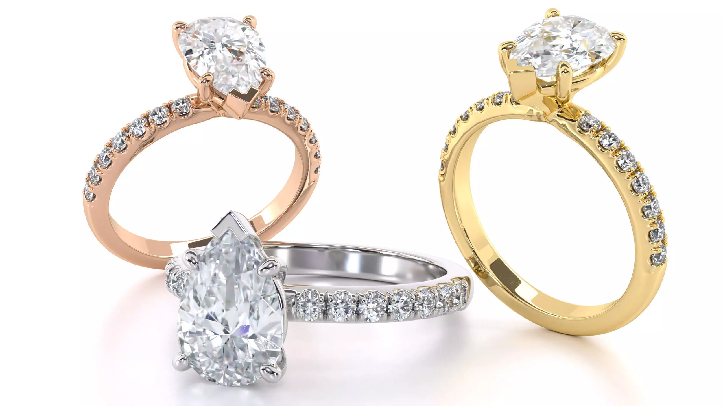 Single Row Pear Cut Engagement Ring 3D print model