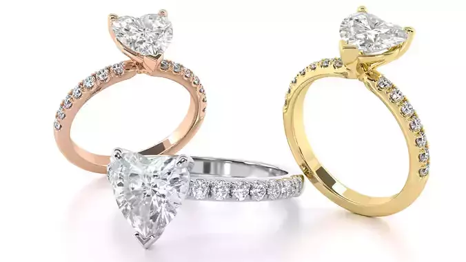 Single Row Heart Cut Engagement Ring