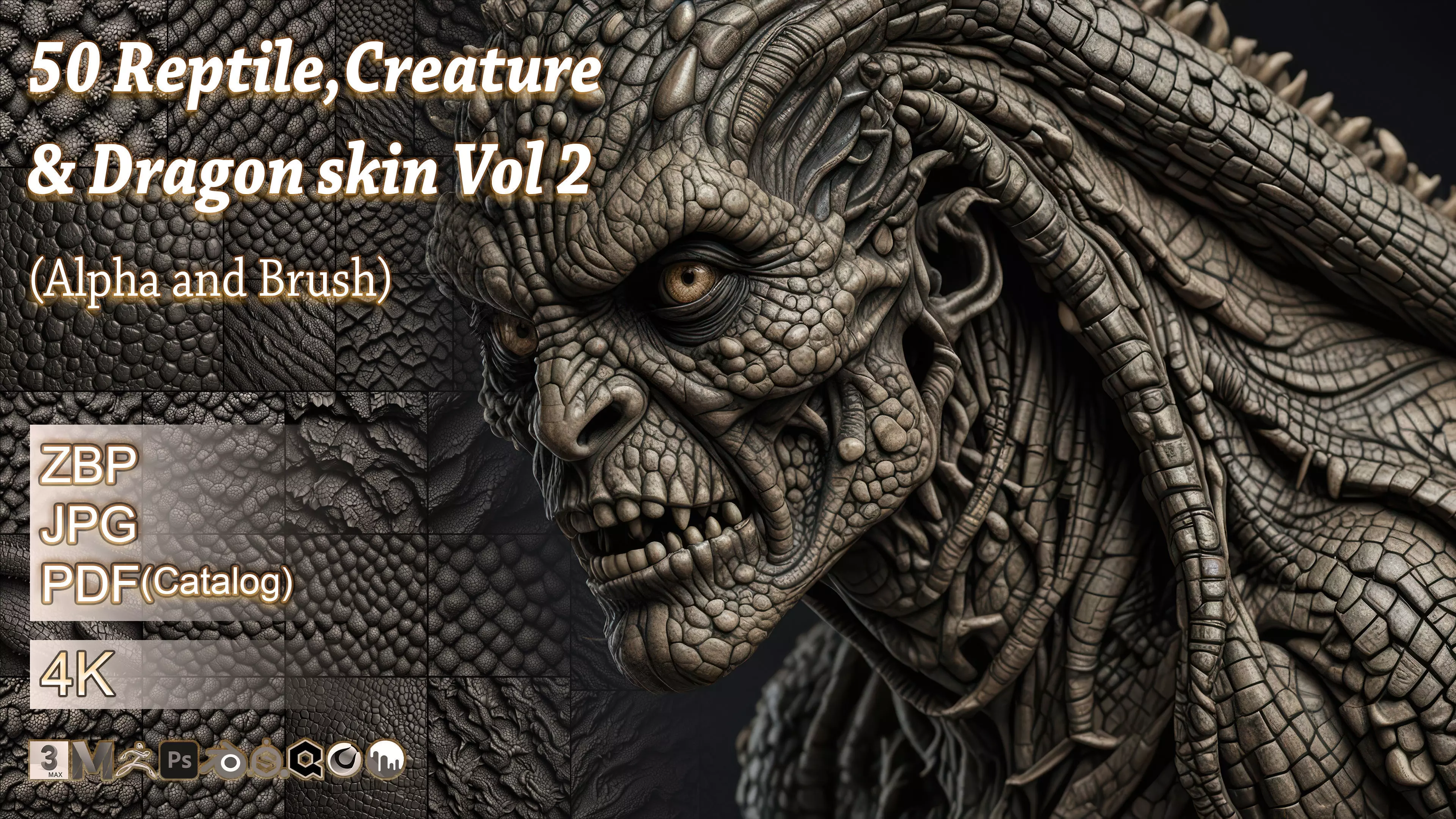50 Reptile Creature and Dragon skin Vol 2 Alpha and Brush 3D model