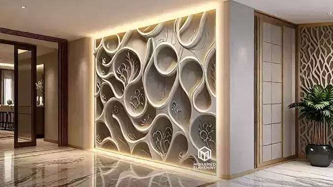 modern panel wall decor set wall relief mural CNC 99 3D model