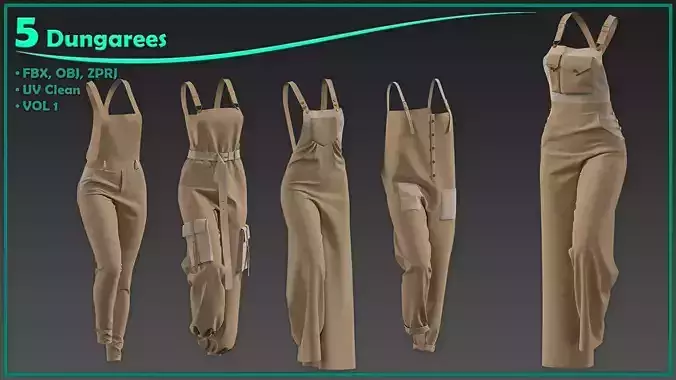 5 female dungarees 3D model 5 female dungarees 3D model