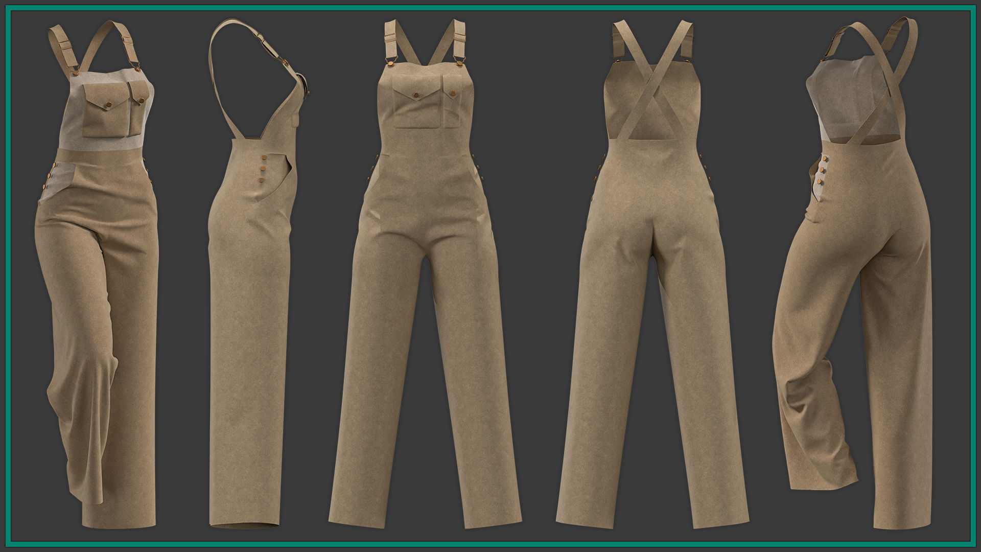 5 female dungarees 3D model_2