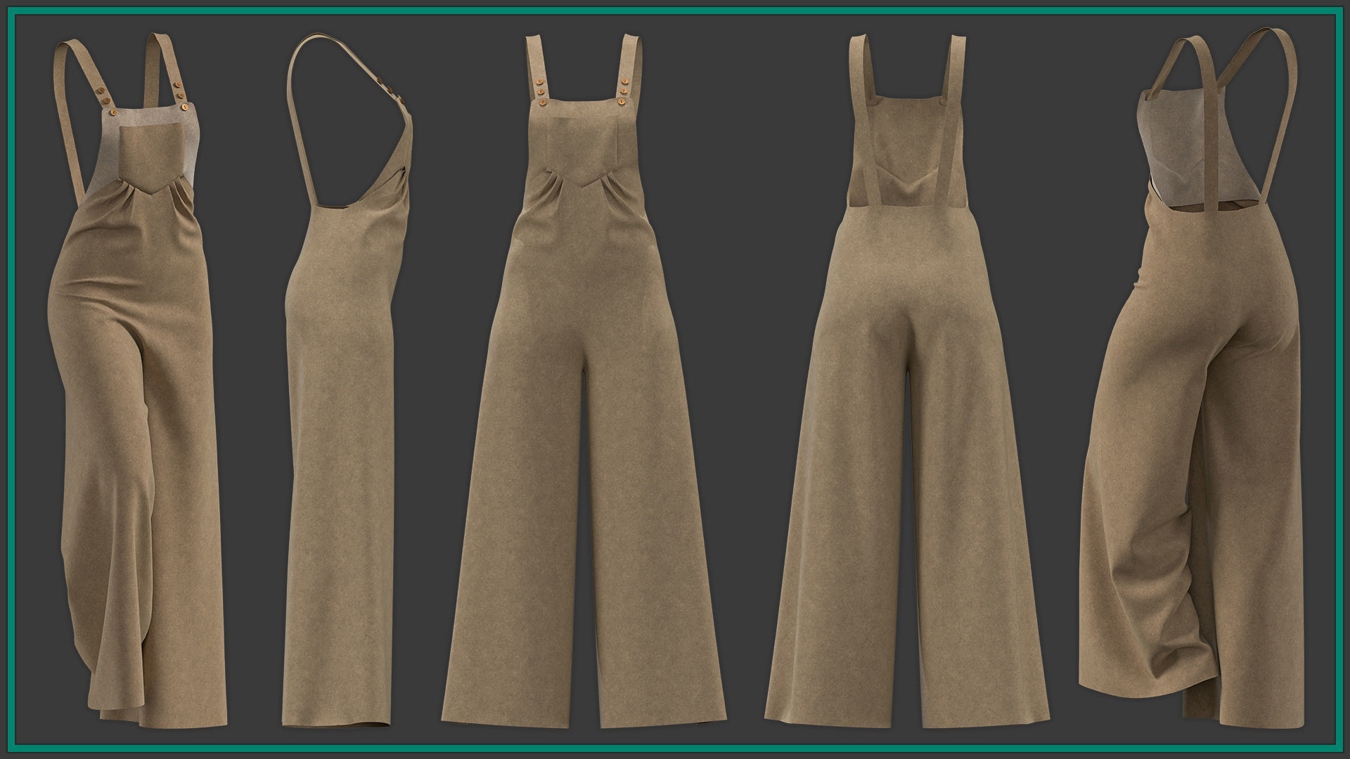 5 female dungarees 3D model_1