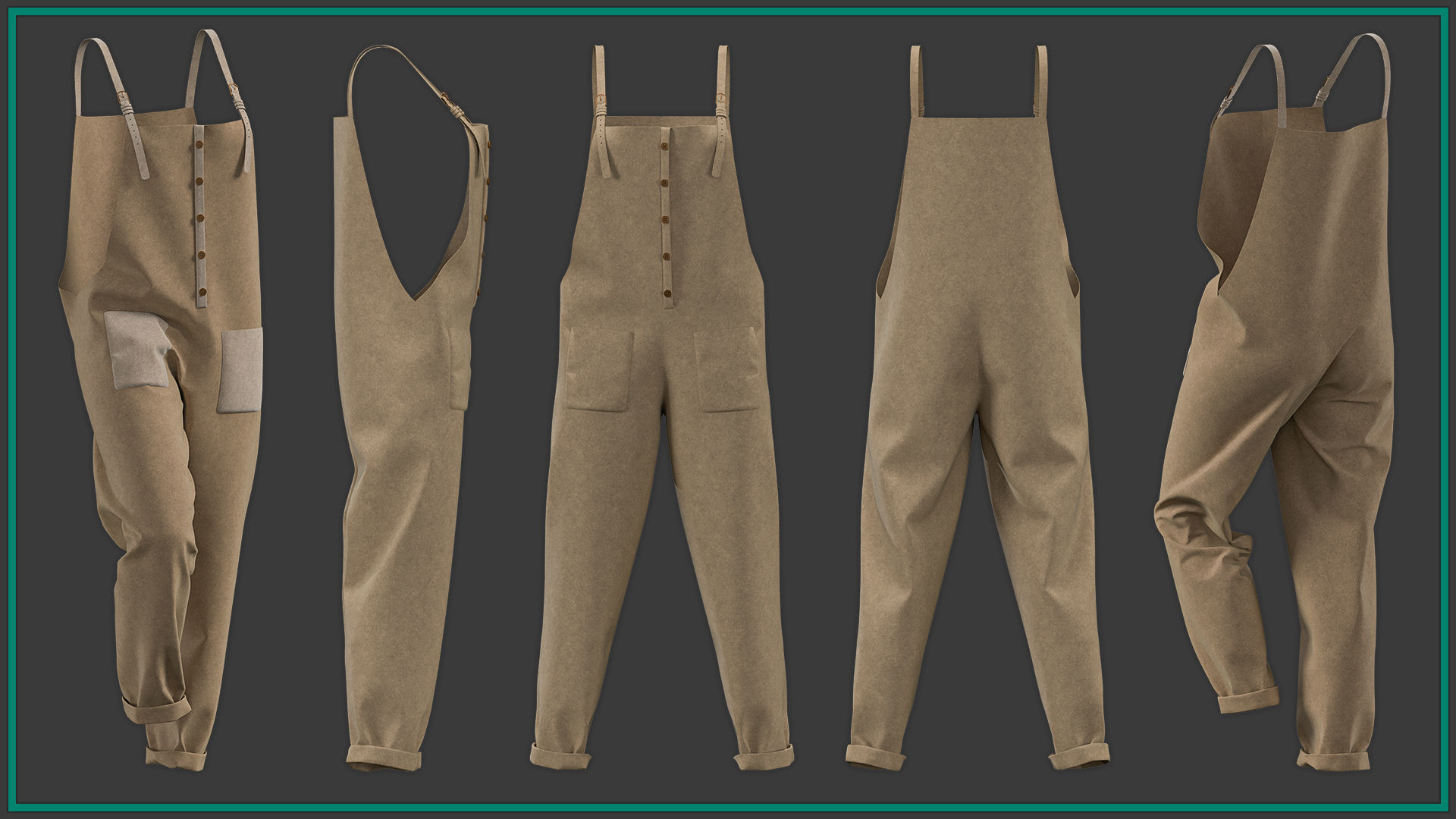 5 female dungarees 3D model_3