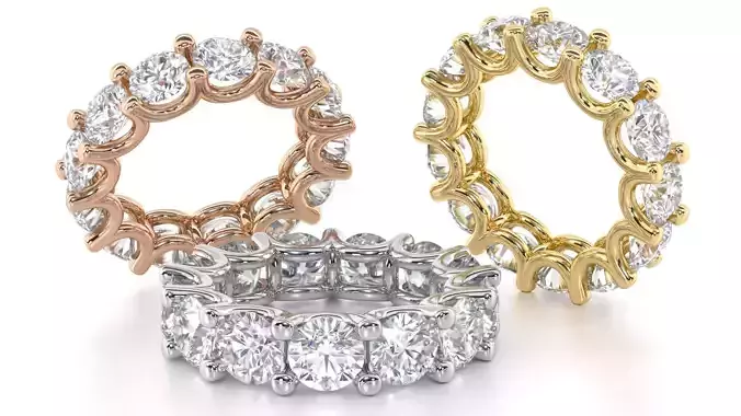 Round Diamond U-Prong Set Eternity Wedding Band