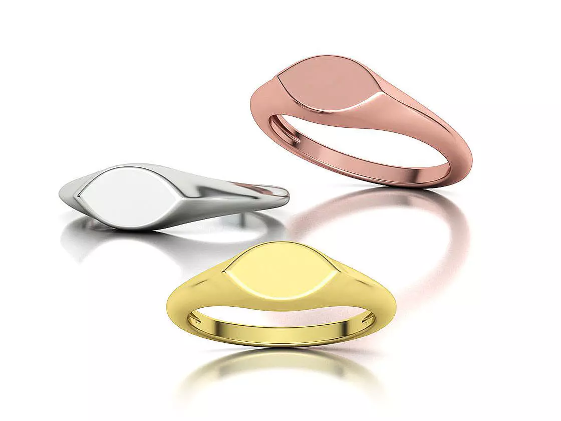 Signet Marquise Intial Women Ring Pinky Finger Ring 3D print model_0