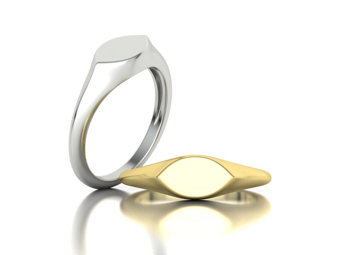 Signet Marquise Intial Women Ring Pinky Finger Ring 3D print model_2