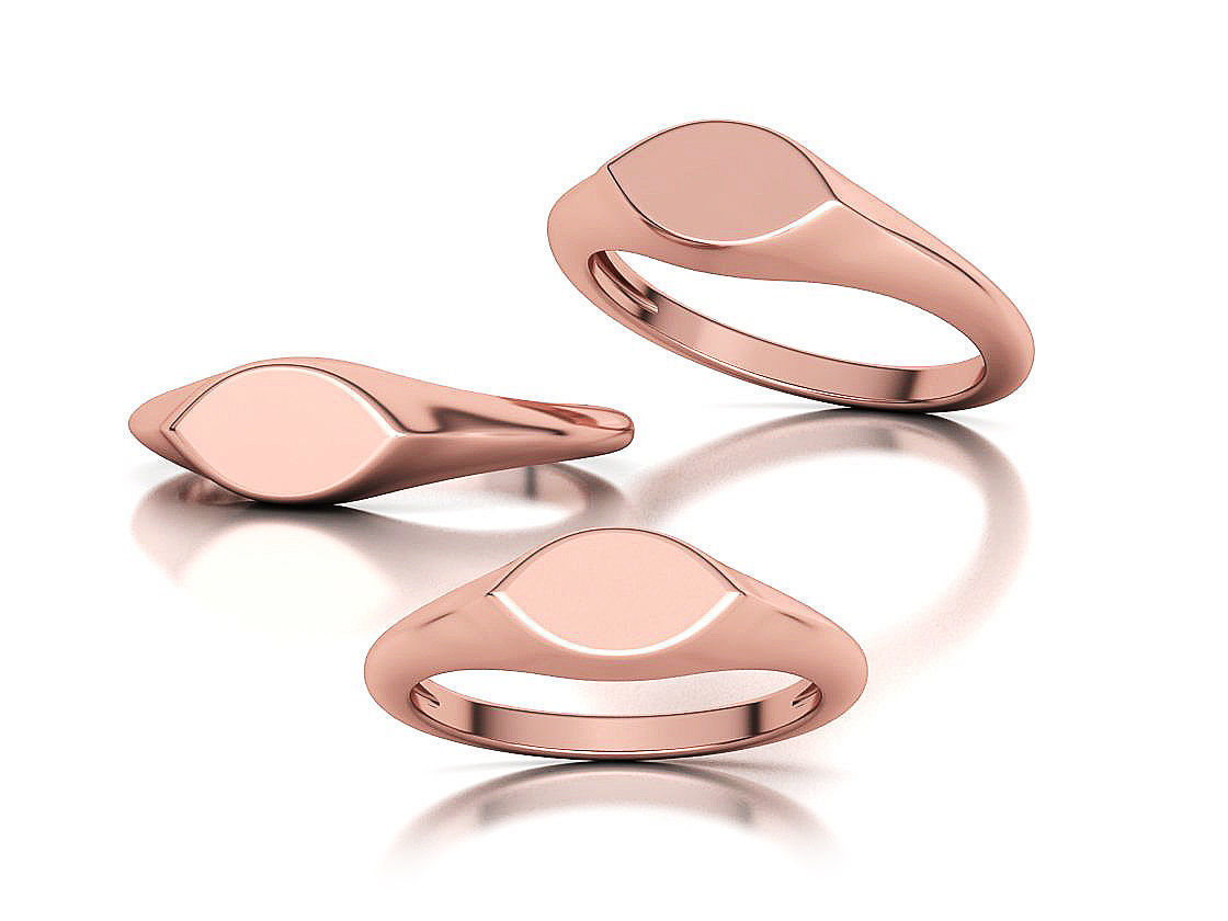 Signet Marquise Intial Women Ring Pinky Finger Ring 3D print model_3