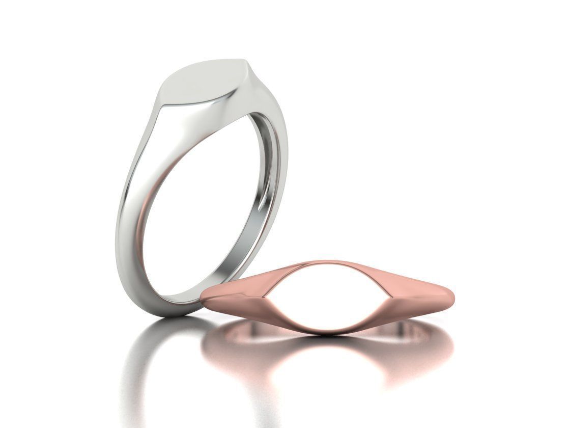 Signet Marquise Intial Women Ring Pinky Finger Ring 3D print model_11