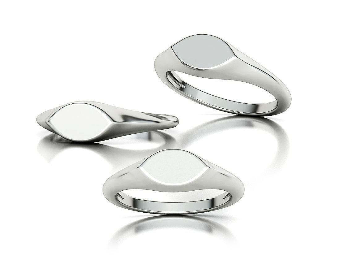 Signet Marquise Intial Women Ring Pinky Finger Ring 3D print model_5