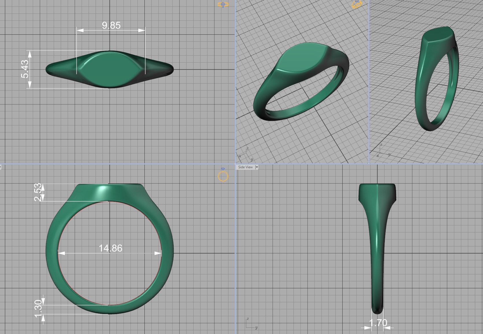 Signet Marquise Intial Women Ring Pinky Finger Ring 3D print model_6