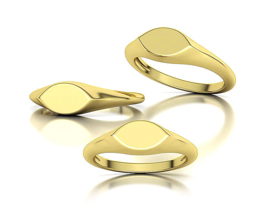 Signet Marquise Intial Women Ring Pinky Finger Ring 3D print model_4