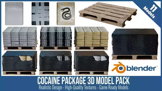 Realistic Low Poly Cocaine Pack Bundle   Game Ready PBR 3D Model