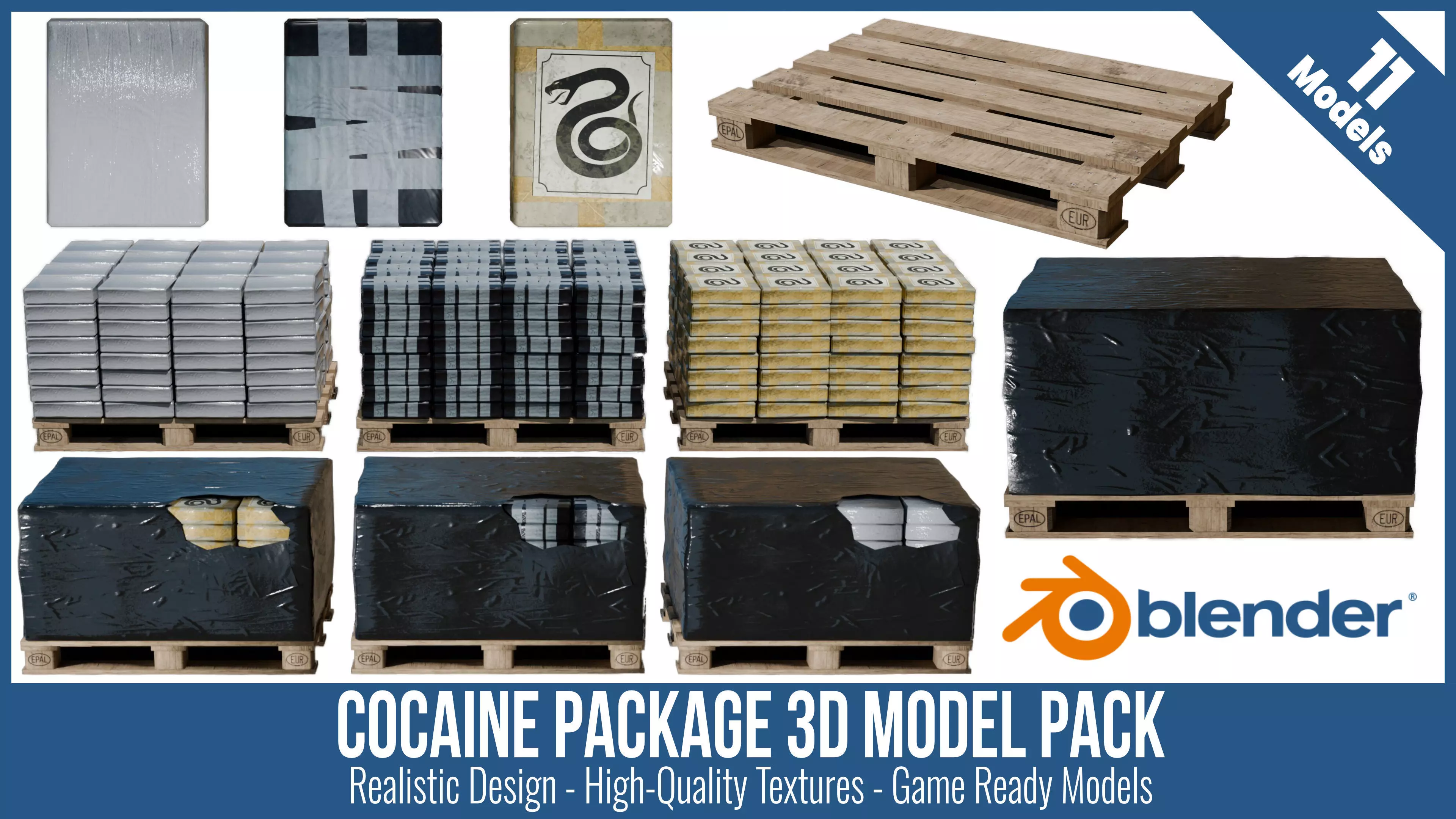 Realistic Low Poly Cocaine Pack Bundle   Game Ready PBR 3D Model Low-poly 3D model_0
