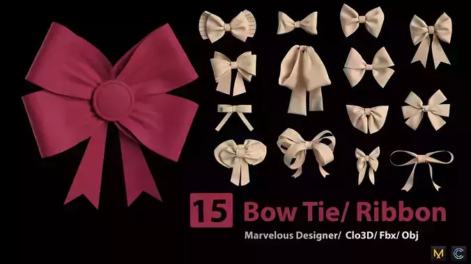 15 Bow Ties - Ribbons 3D model