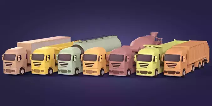Cartoon Truck Pack - Container - Fuel  - Cement Mixer - Tipping  3D model