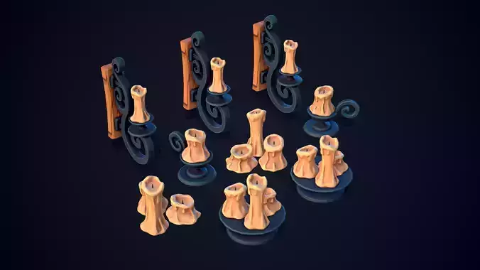 Stylized Candlet Set - Lowpoly and Gameready Candle Set