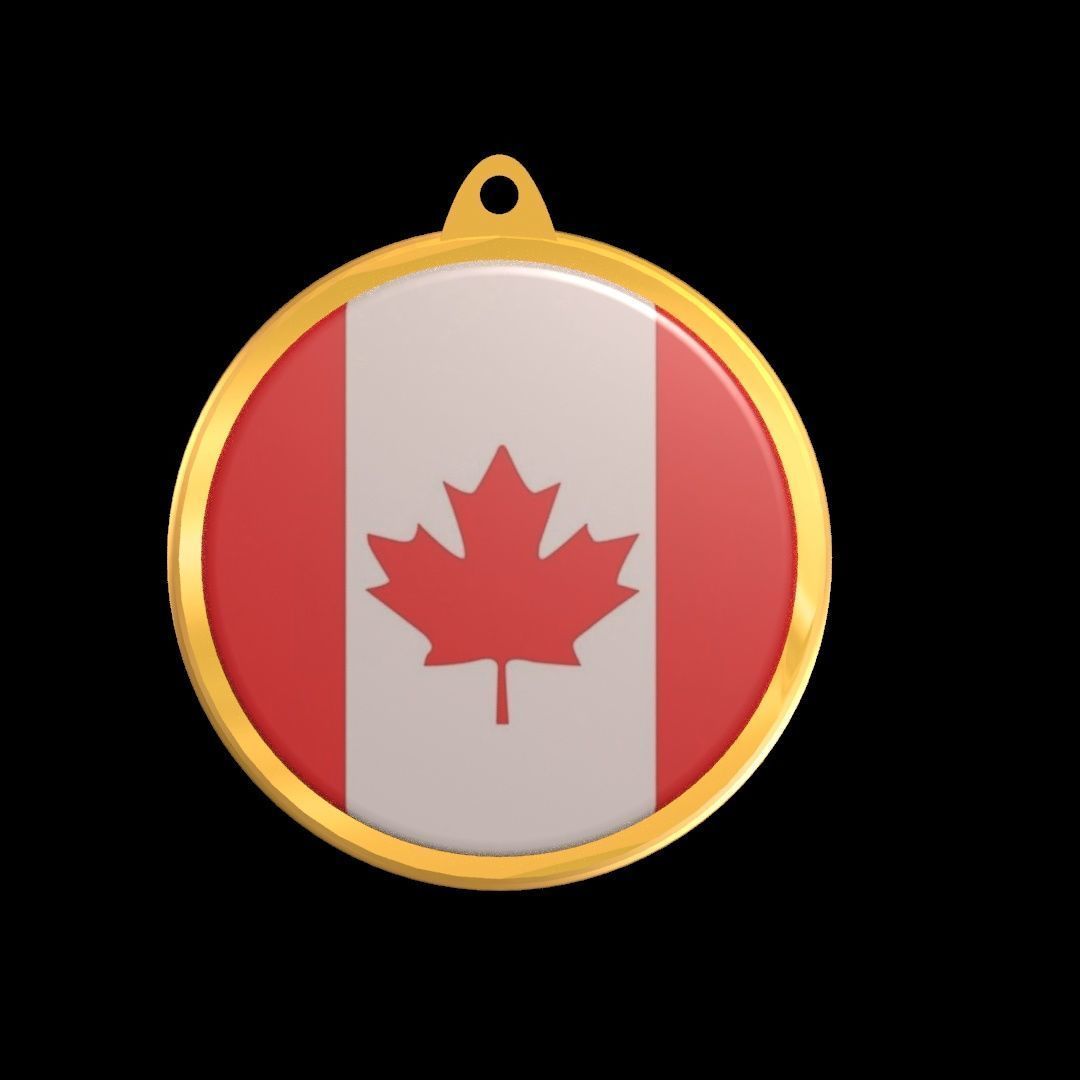 Canada Flag Golden Medal Badge 3D model_15