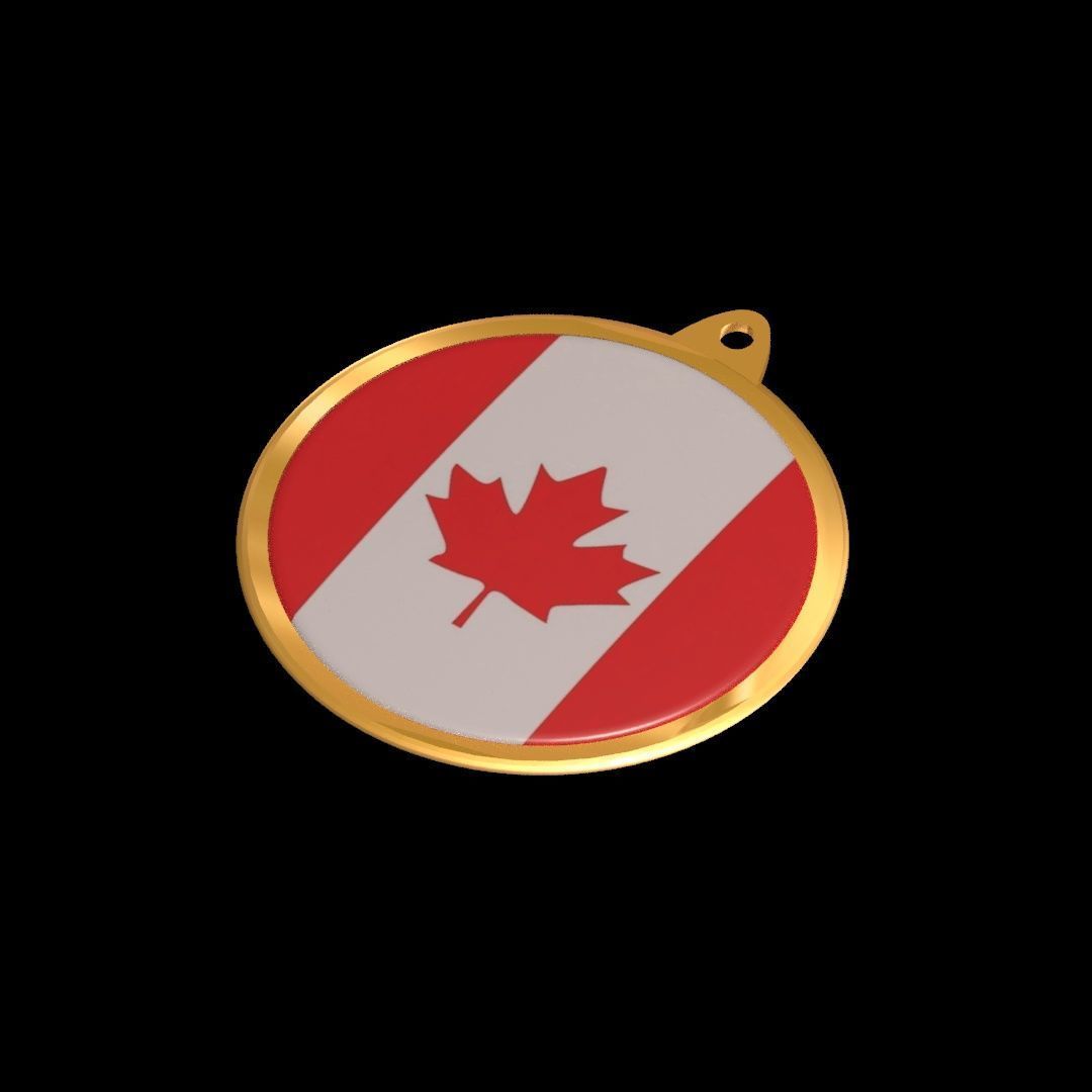 Canada Flag Golden Medal Badge 3D model_16
