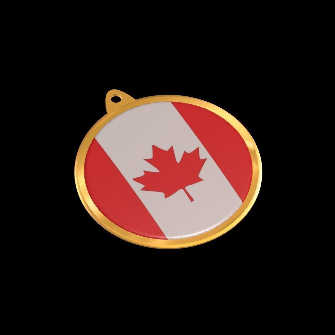 Canada Flag Golden Medal Badge 3D model_14