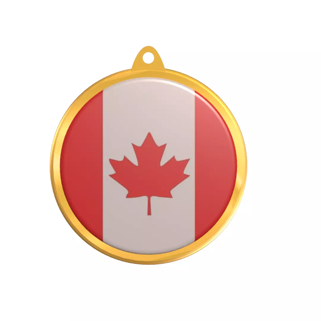 Canada Flag Golden Medal Badge 3D model_0