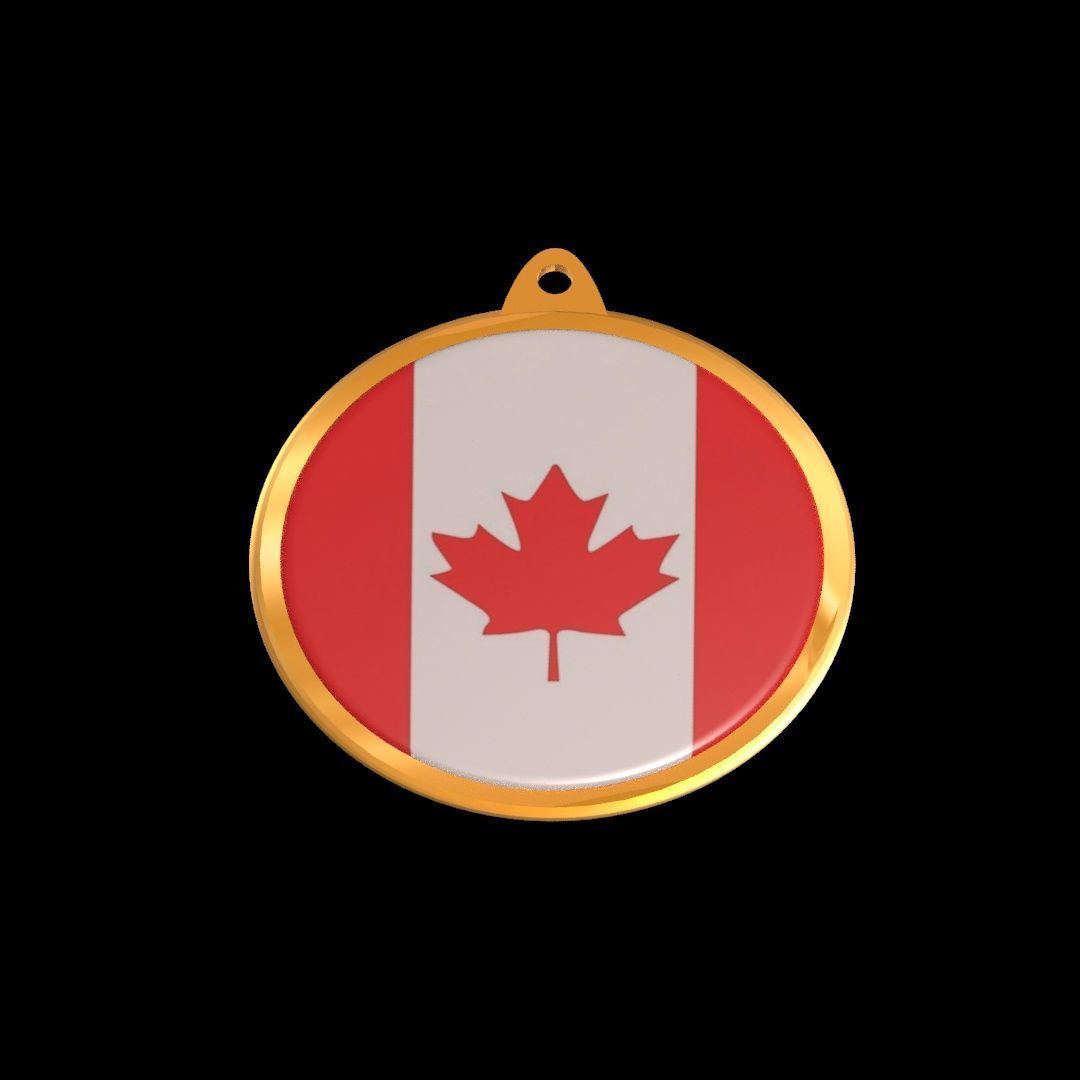 Canada Flag Golden Medal Badge 3D model_22
