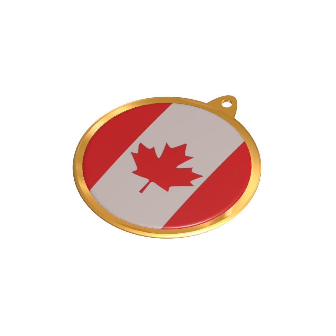 Canada Flag Golden Medal Badge 3D model_9