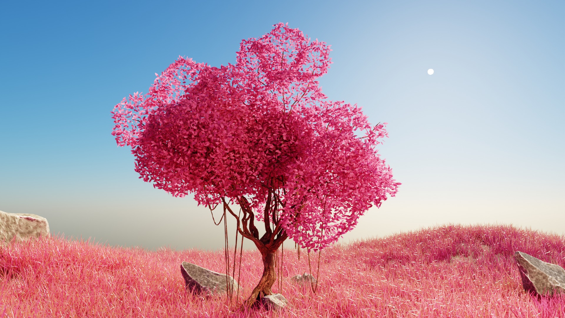 colorful Single tree pink landscape 3D model | CGTrader