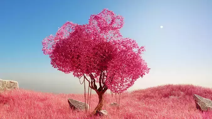 colorful Single tree pink landscape