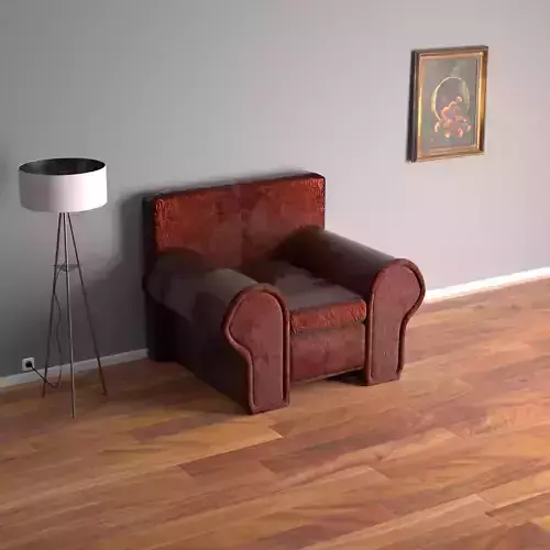 Textured Old School Armchair Complete Scene Low-poly 3D model