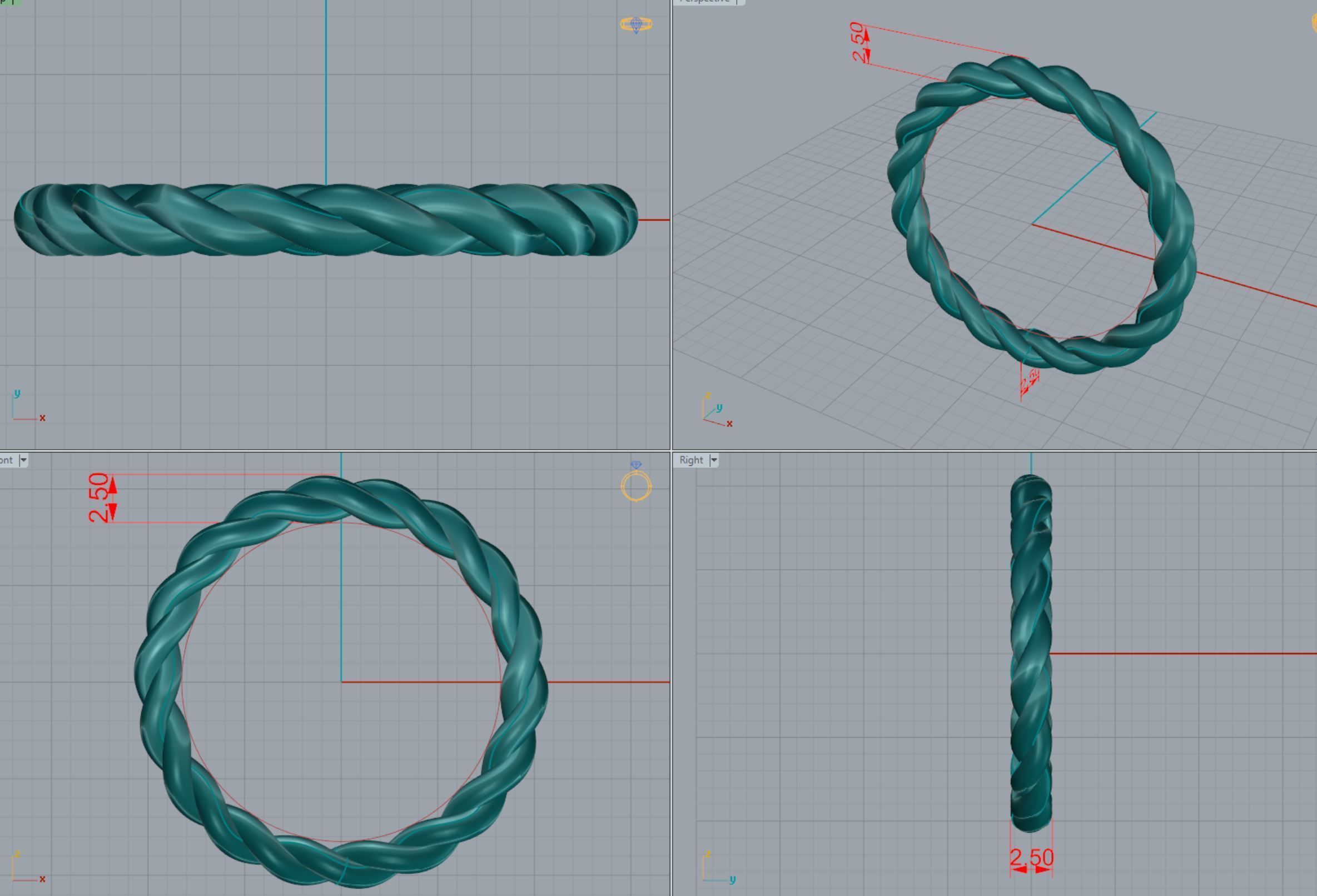 Ladies Rope Ring 19 SIZES PACK 3D print model_2