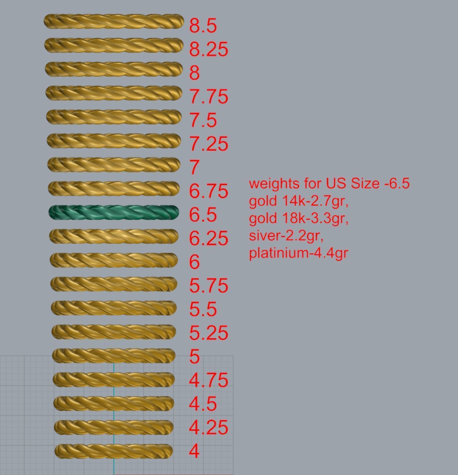 Ladies Rope Ring 19 SIZES PACK 3D print model_1