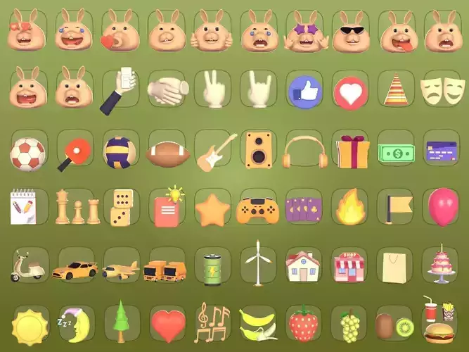 Cartoon Icons Pack - Smiley Sport Music Business IT Game Food AD