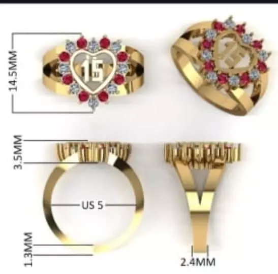 Quinceanera heart Ring with 2mm stones 3D model_0