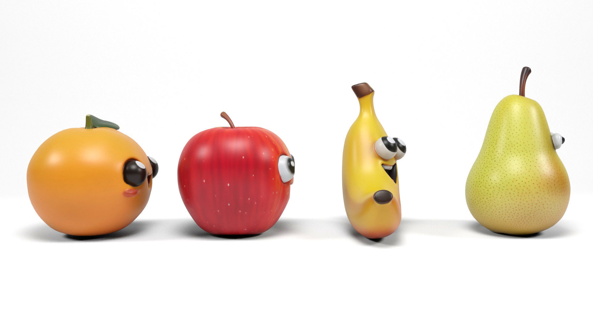 Fruit characters Low-poly 3D model_4