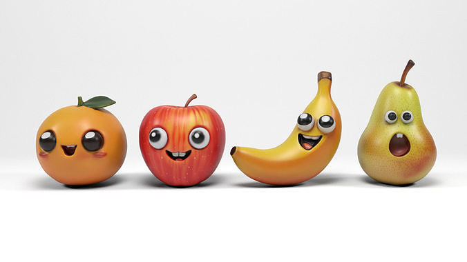 Fruit characters Low-poly 3D model 3