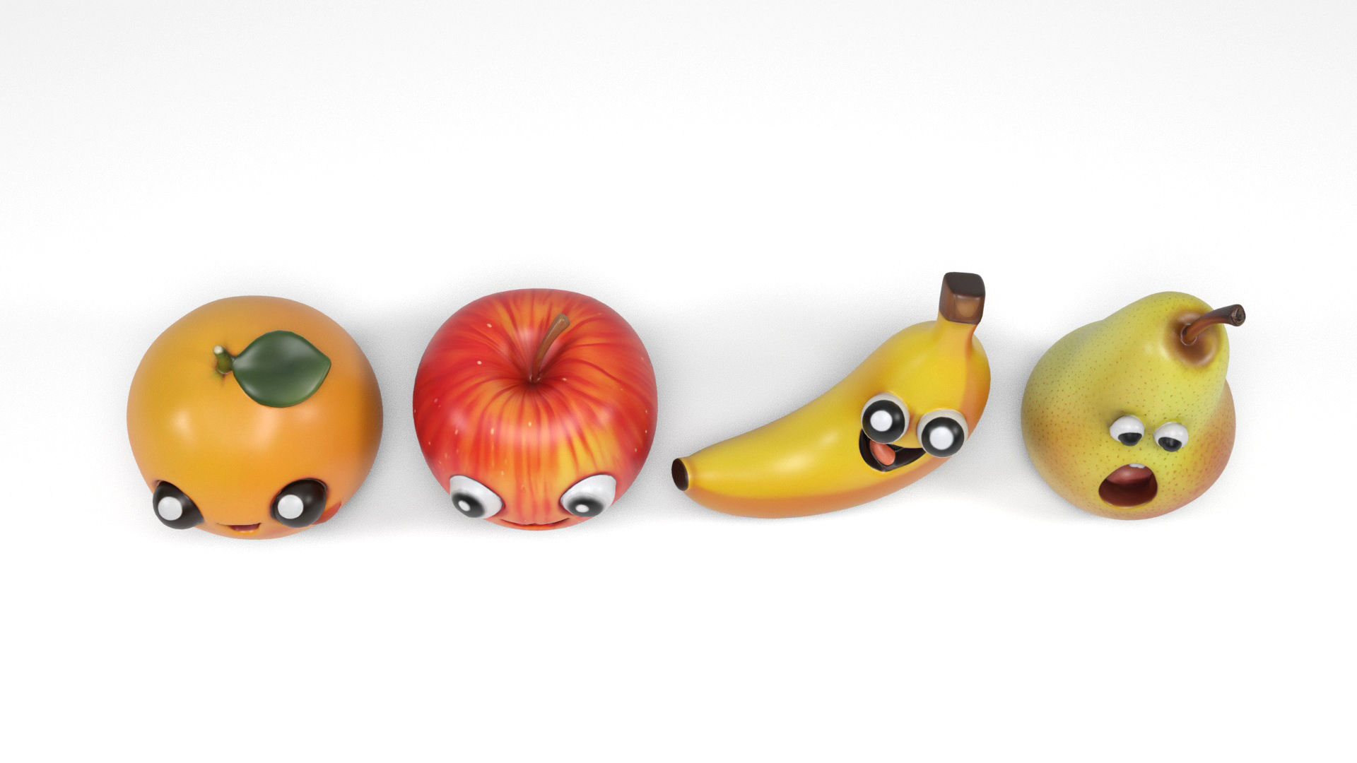 Fruit characters Low-poly 3D model_3