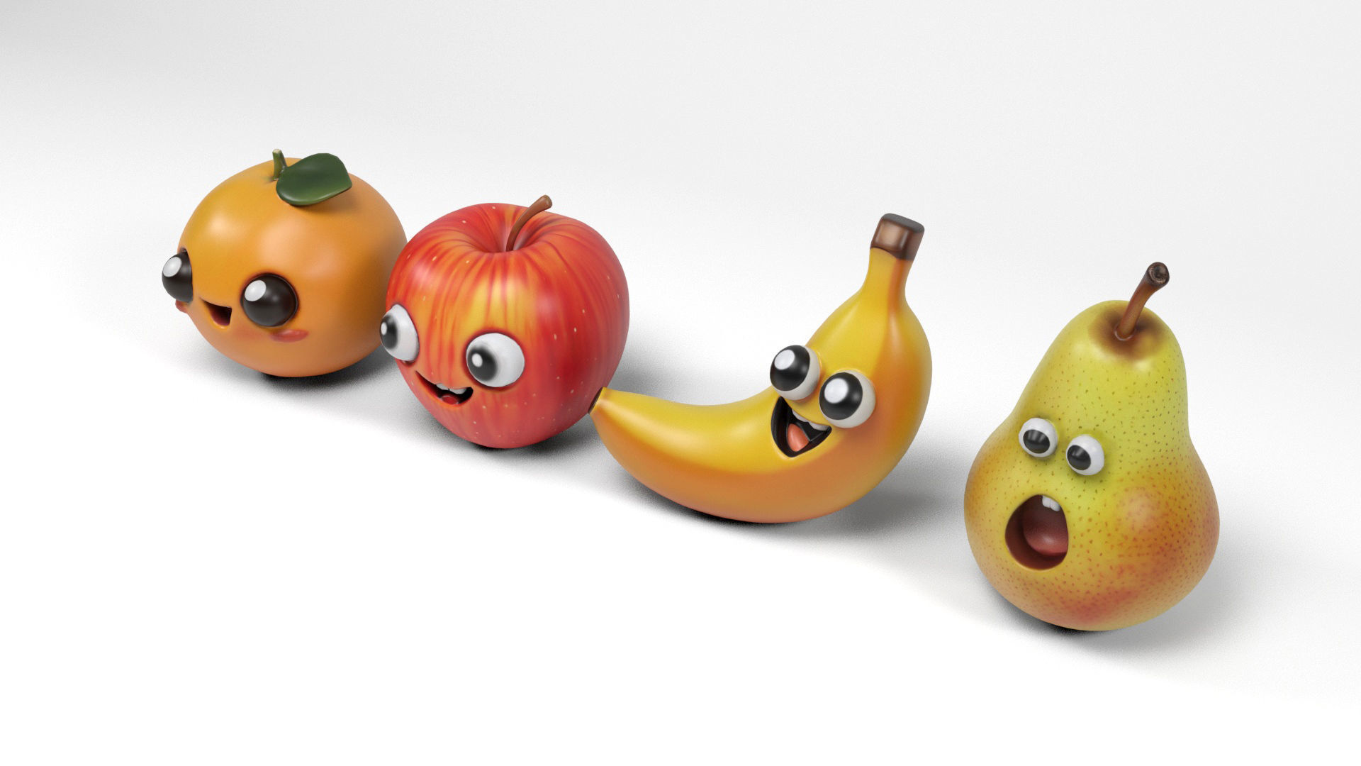 Fruit characters Low-poly 3D model_5