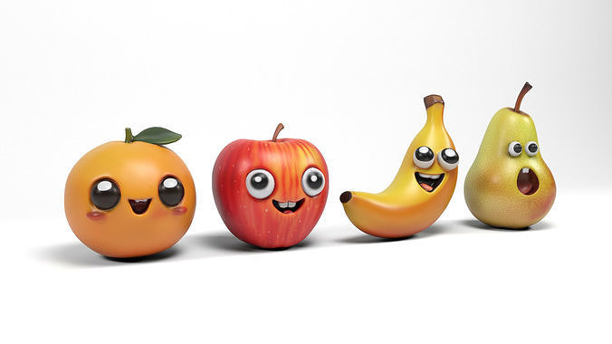 Fruit characters Low-poly 3D model 2