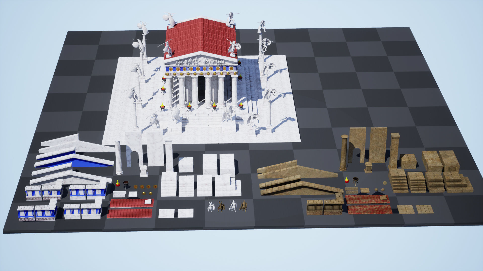 Modular Greek-Spartan Temple game ready Low-poly 3D model_4