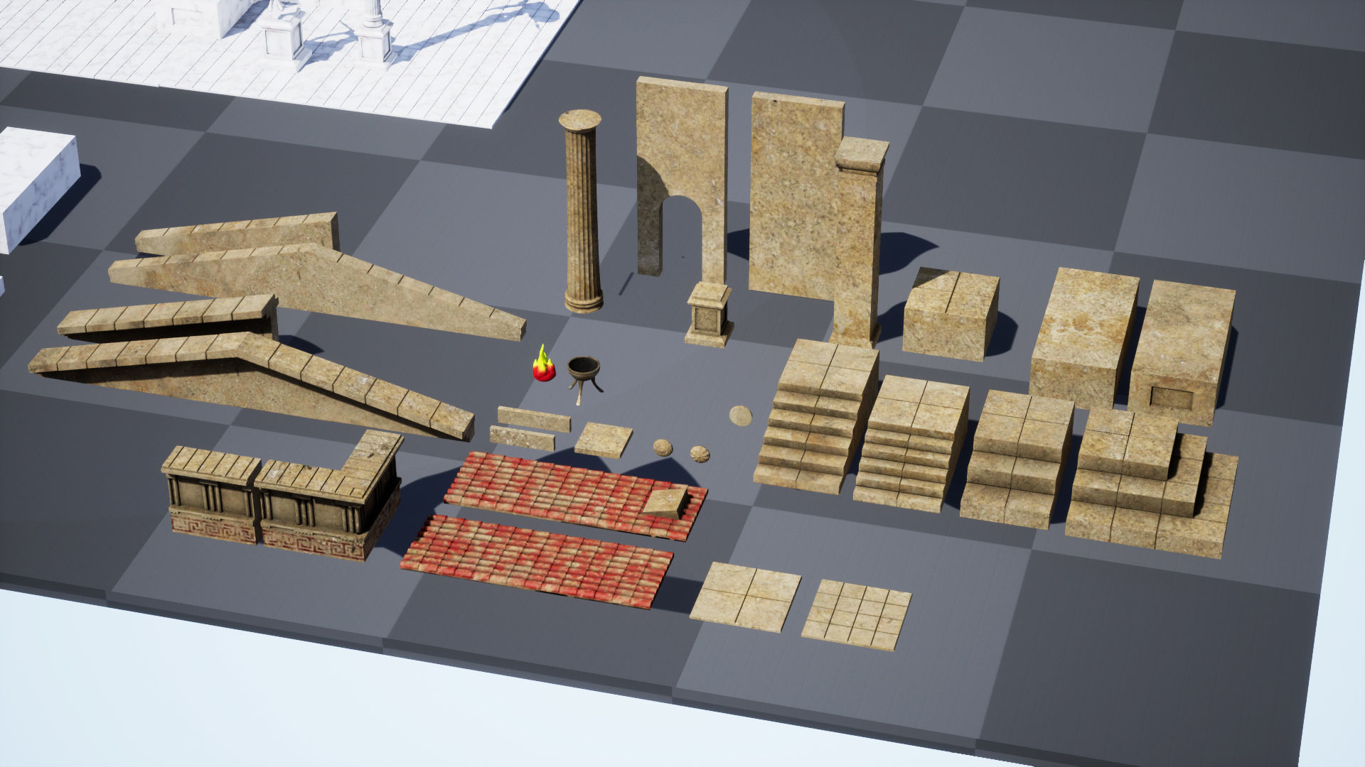 Modular Greek-Spartan Temple game ready Low-poly 3D model_6