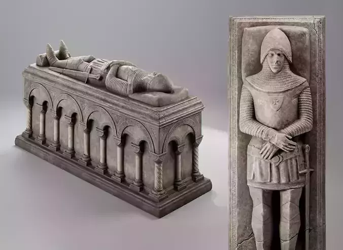 Romanesque Stone Sarcophagus Low-poly 3D model