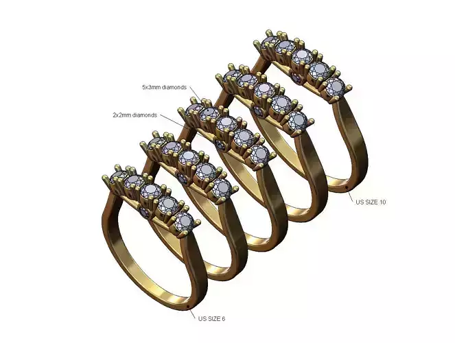 Hidden setting Diamond 3mm arc wire band US sizes 6to10 