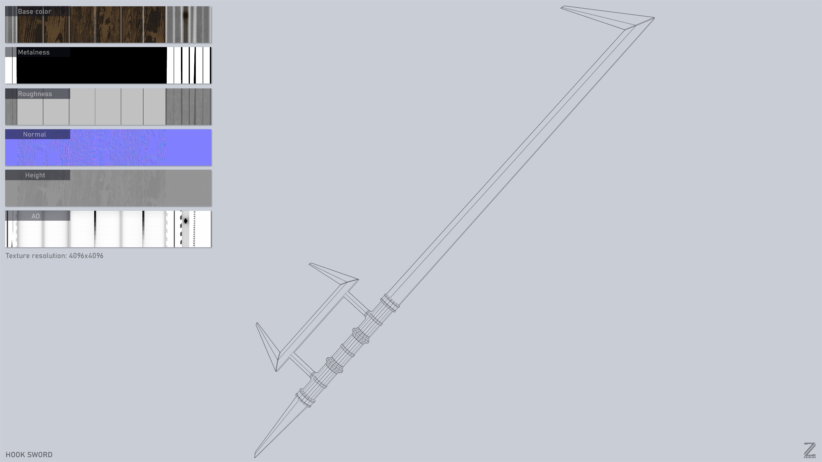 Hook sword Low-poly 3D model_3